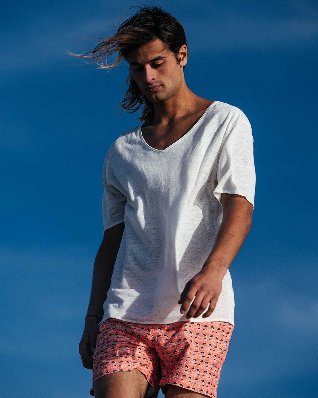 V-NECK LINEN BLANC